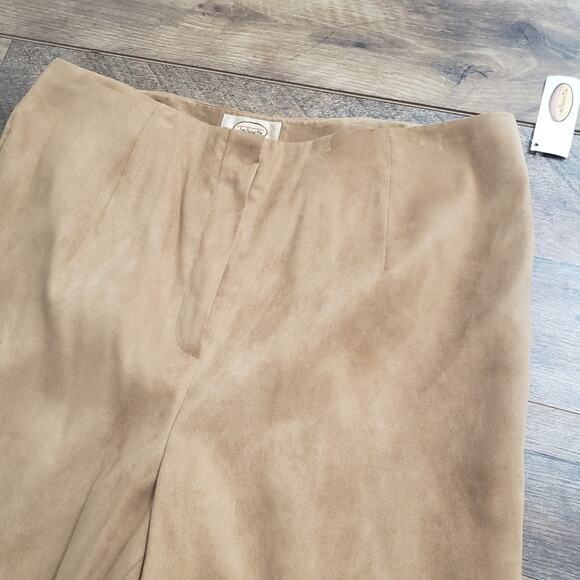 New Vintage Talbots Suede Like Flat Front Straight Leg High Rise Tan Lined Pants - Picture 5 of 9